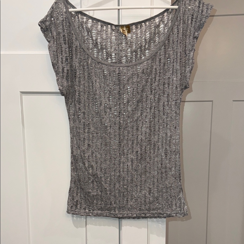BKE Gray Open-Knit Scoop Neck Tank